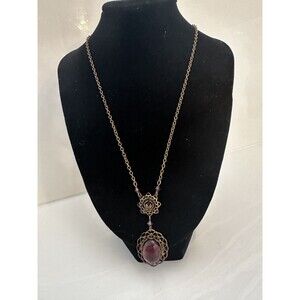 Vintage Victorian Revival Necklace –Purple Glass Cabochon 18" Elegant Gothic